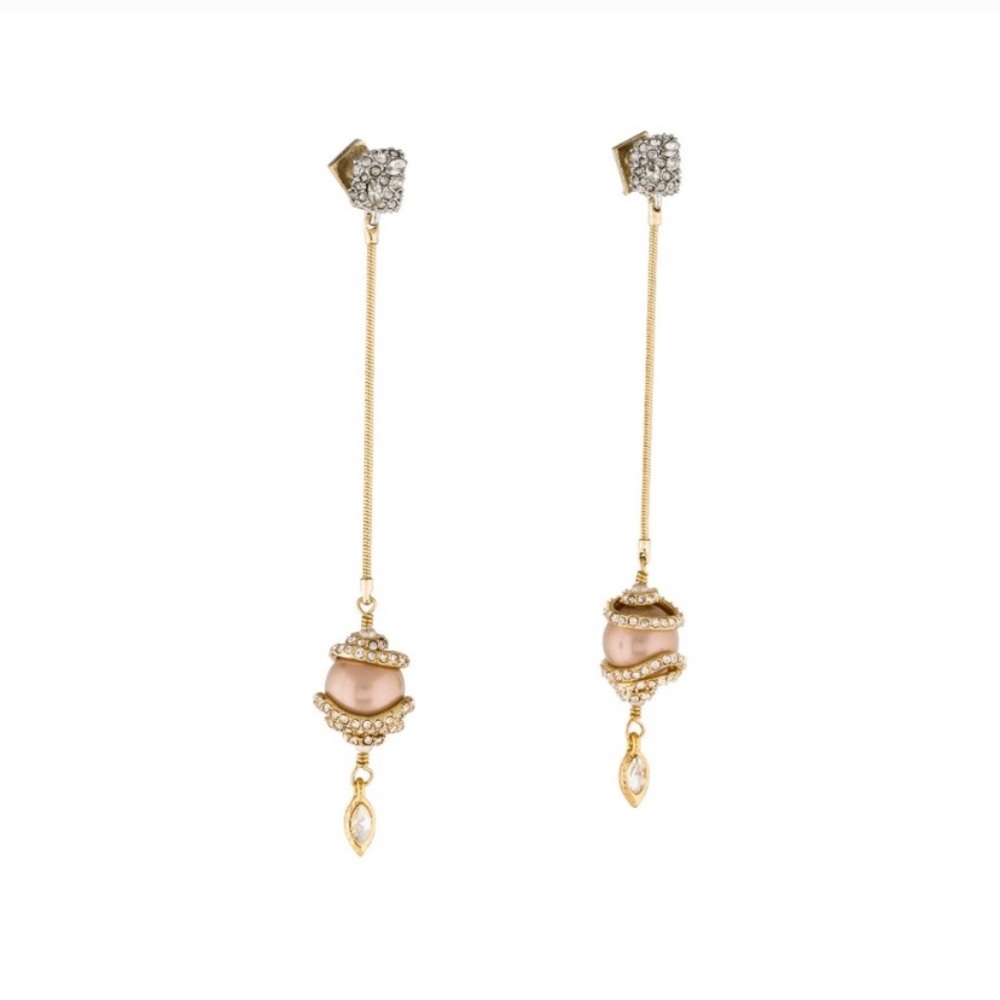 Alexis Bittar Orbiting Pavé Crystal Pearl Long Drop Earrings - Picture 3 of 8